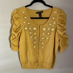 International Concepts Yellow Beaded Cardigan Sweater Petite L